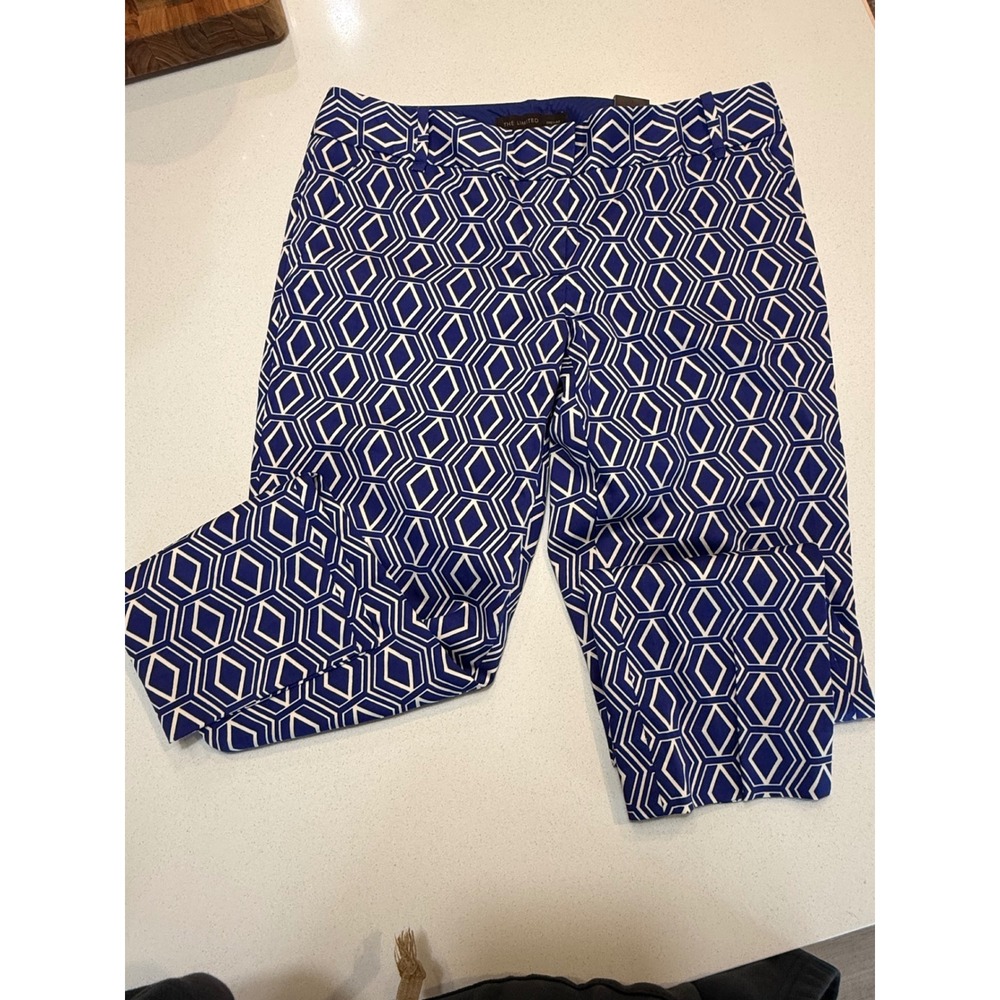 The Limited Drew Fit Ankle Pants Blue White Geometric Honeycomb Low Rise Size 6